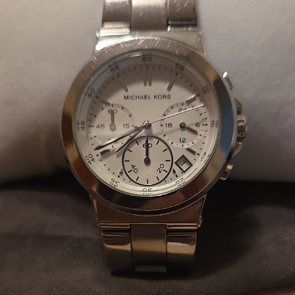 Michael Kors Stainless Steel Chronograph Watch with White Dial